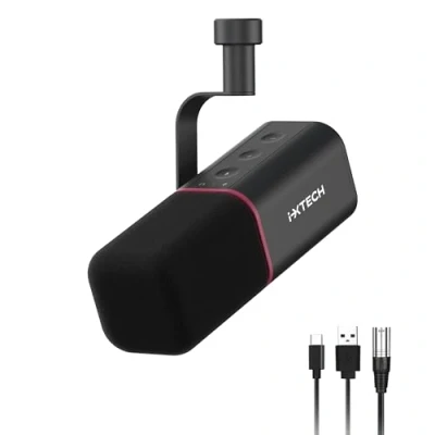 Abbildung von IXTECH Dynamisches Mikrofon mit Nierencharakteristik RGB Gesangsmikrofon USB XLR Studiomikrofon Software Stummschalttaste Microphone für Podcasting Streaming Aufnahme Gaming und Voice Over Schwarz