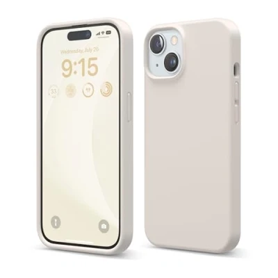 Abbildung von elago Flüssig Silikon Case Kompatibel mit iPhone 15 Hülle, Premium Handyhülle, Ganzkörper Schutzhülle [4 Lagige Stoßfeste Struktur], Kratzfestes Weiches Mikrofaserfutter (Taupe)