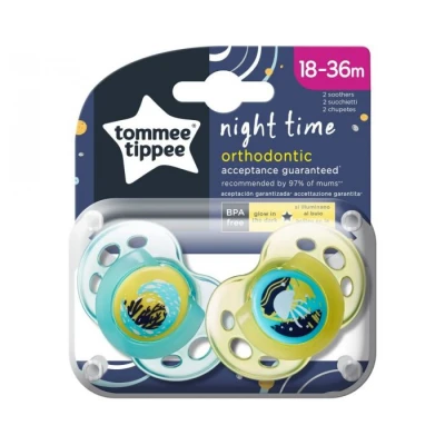 Abbildung von Tommee Tippee Set 02 Succhietti Night Time 18 36m in Silicone Giallo Verde Acqua