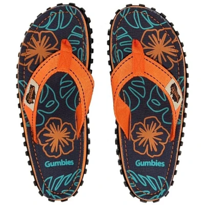 Abbildung von Gumbies Originals Rot Flip Flops aus recycelten Materialien profilierte Sohle wiederverwerteten Autoreifen, weiches Fußbett Canvas Baumwolle, bequemer Zehensteg Orange Hibiscus, 40