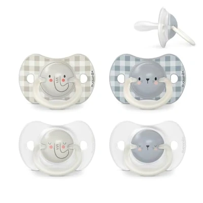 Abbildung von Suavinex, 4er Set Night&amp;Day Schnuller für Babys von 6 18 Monaten, Leuchtend im Dunkeln Babyschnuller, mit Physiologischem Sauger SX Pro aus Silikon, Symmetrisch, Blaue, Grau
