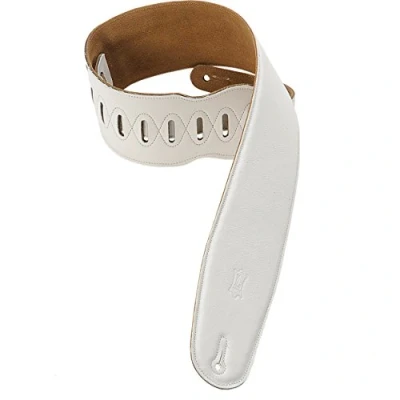 Abbildung von Levy&#039;s M4GF‐WHT Gitarrengurt (gepolstert, aus Leder, 3,5 Zoll/8,9 cm), Weiß