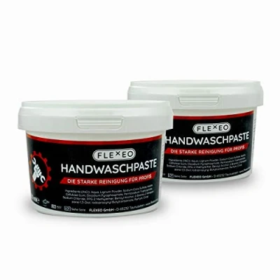Abbildung von FLEXEO Handwaschpaste 2x Der Handreiniger für Profis gegen starke Verschmutzungen wie Öl, Fett, Ruß Handreinigungspaste in 500 ml Dose Waschpaste/Händereiniger/Seife/Werkstatt/KFZ