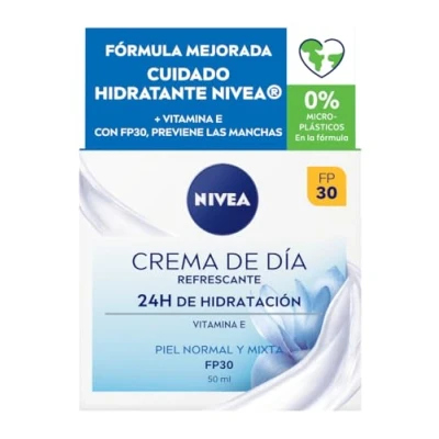 Abbildung von NIVEA crema de Día refrescante FP30 (1 x 50 ml), hidratante facial con vitamina E, para piel normal y mixta protección solar