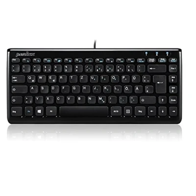 Abbildung von Perixx PERIBOARD 407B DE, Mini Tastatur USB 320x140x14mm Abmessung Klavierlack Schwarz QWERTZ DE Layout