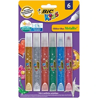 Abbildung von BIC KIDS Bastelkleber Glitter Glue Metallic, auf Wasserbasis, 6 Metallicfarben, Blister à Stück