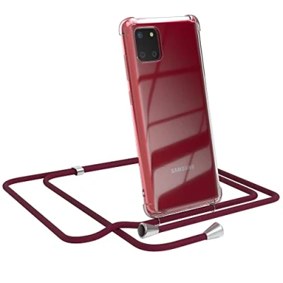 Abbildung von EAZY CASE Handykette kompatibel mit Samsung Galaxy Note 10 Lite Handyhülle Umhängeband, Handykordel Schutzhülle, Silikonhülle, Hülle Band, Stylische Kette für Smartphone, Burgunder Rot