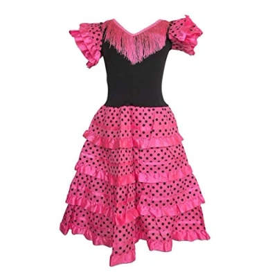 Abbildung von La Senorita Spanische Flamenco Kleid/Kostüm für Mädchen/Kinder Rosa/Schwarz Größe 104 110 Länge 75 cm/für 5 6 Jahr