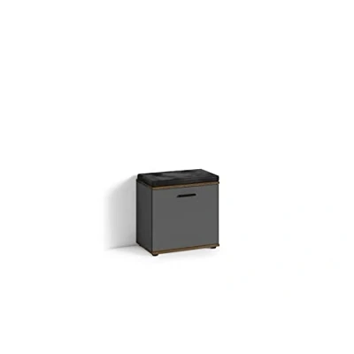Abbildung von byLIVING Sitzbank Jakob/Hocker in anthrazit mit schwarzem Kunstleder Sitzkissen/Schuhschrank Tür/Zwei Fächer/Garderoben Kommode/Schuh Bank/B 48,5 H 49, T 30 cm