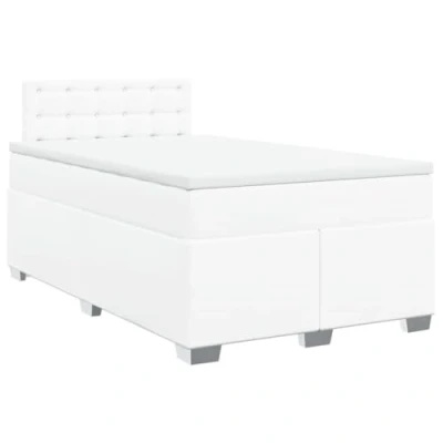 Abbildung von vidaXL Boxspringbett, Polsterbett Bett mit Matratze Matratzenauflage, Bettgestell Lattenrost, Doppelbett für Schlafzimmer, Weiß 120x190cm Kunstleder