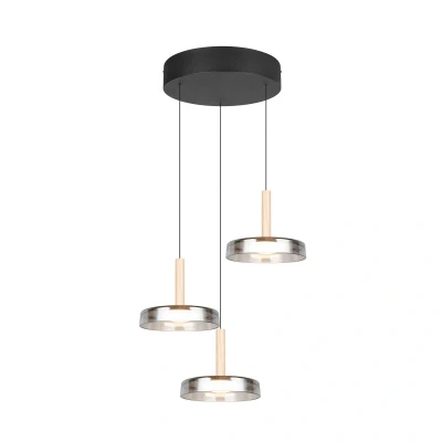 Abbildung von LED Hängelampe Celeste, chrom/holz, Ø 35 cm 3 flg. Glas dim