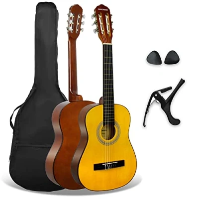 Abbildung von 3rd Avenue XF 1/2 Flamencogitarren Starterset in Junior Größe für Kinder, Konzertgitarre mit Nylonsaiten, Gigbag, Kapodaster und Plektren Natur
