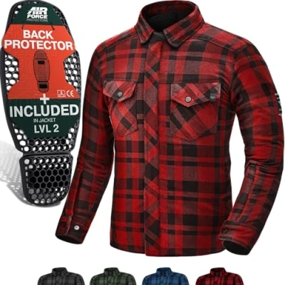 Abbildung von SHIMA RENEGADE MEN Motorrad Hemd Verschleißfest Baumwolle Karierte Motorradjacke Herren mit CE Protektoren, FiberQL Aramid und Kühlungsschicht Reißverschluss (RENEGADE 2, Rot, S)