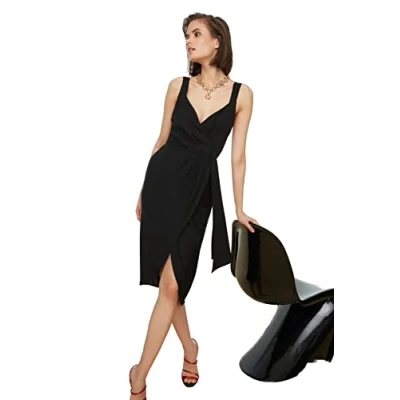 Abbildung von Trendyol Damen Women Wrapover Regular fit Woven Dress Midi Wickelkleid mit normaler Passform, Black, 60