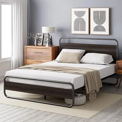 Abbildung von Zinus Soren Bett 140x200 cm Höhe 30 Metall Plattform Bettgestell mit Kopfteil und Fußteil Schwarz