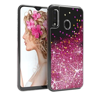 Abbildung von EAZY CASE Hülle kompatibel mit Samsung Galaxy A20e Schutzhülle Flüssig Glitzer, Handyhülle, Schutzhülle, Back Cover Glitter Flüssigkeit, TPU/Silikon, Transparent/Durchsichtig, Pink