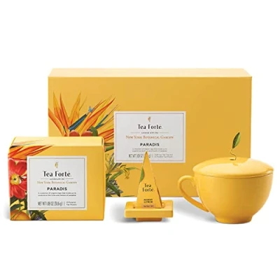 Abbildung von Tea Forte, Geschenkset mit Cafetasse, Teetablett und 10 handgefertigten Pyramiden Tee Ei (Paradis)