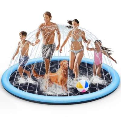 Abbildung von Tosekry Splash Pad für Kinder mit Antirutschfunktion, Wassersprinkler Outdoor Wasserspiel Garten, 200CM Sprinkler Pool Wasserspielzeug &amp; Hunde (Blau)