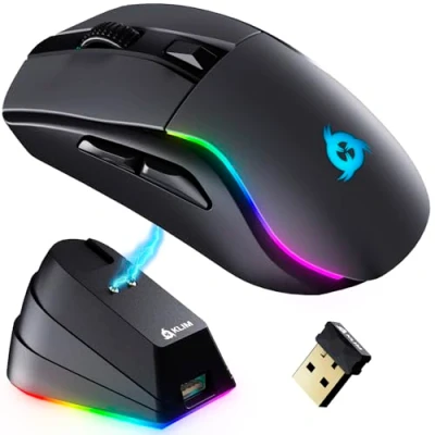 Abbildung von KLIM Blaze Y Wiederaufladbare kabellose Maus NEU Gaming mit RGB und Ladestation Hochpräziser Sensor langlebiger Akku Bis zu 6000 DPI Kabel Wireless Mouse für PC Schwarz