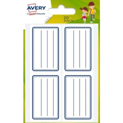 Abbildung von Avery Beutel mit 20 Schuletiketten 36 x 56 mm Blau (ECOL20)