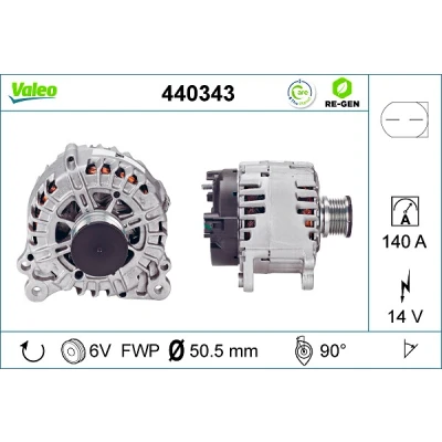 Abbildung von VALEO 440343 Lichtmaschine 14V 140A VOLKSWAGEN: Transporter 5 Bus, Kastenwagen, Multivan (7HM