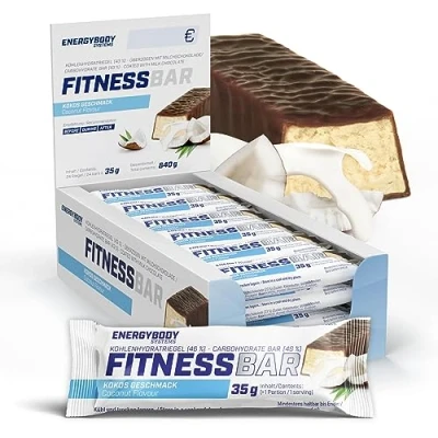 Abbildung von Energybody Fitness Bar „Kokos“ 24x 35 g/Energie Riegel mit Proteinen &amp; Kohlenhydraten/energiespendender als Sport Riegel/Power für zwischendurch