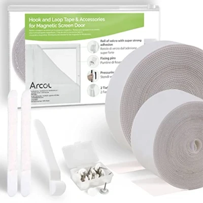 Abbildung von ARCOL klettband selbstklebend für fliegengitter, komplettes Set magnetische Moskitonetze Velz nur Marke/Raue Teil/Haken (2,5 cm x 5,5 m, 4 1,5 Weiß)