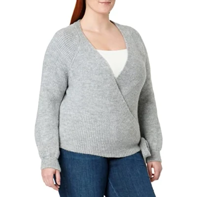 Abbildung von ONLY Wickel Strickjacke, Damen, Größe: Large, Light grey melange