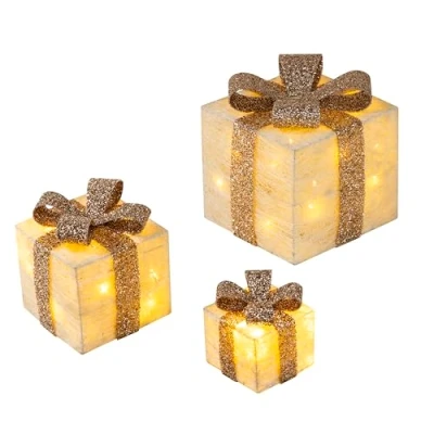 Abbildung von Bambelaa! Led Dekolicht Deko Leucht Geschenk Boxen 3er Set inkl. Timer Funktion, Gelb