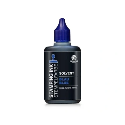 Abbildung von 50 ml Solvent Stempelfarbe blau, wasserfest auf Lösemittelbasis für nichtsaugende und nichtporöse Untergründe, lasierend