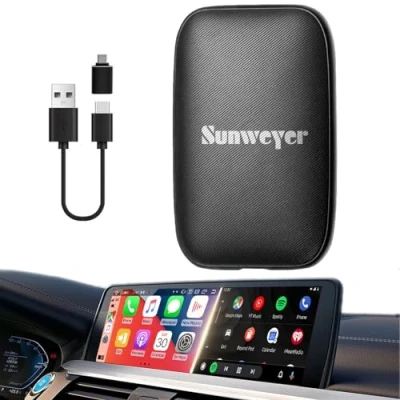 Abbildung von Sunweyer Wireless CarPlay Adapter, Android Auto, integriert in Netflix, YouTube, werkseitig verkabeltes auf Caplay Dongle AI Box für Automodell ab 2016