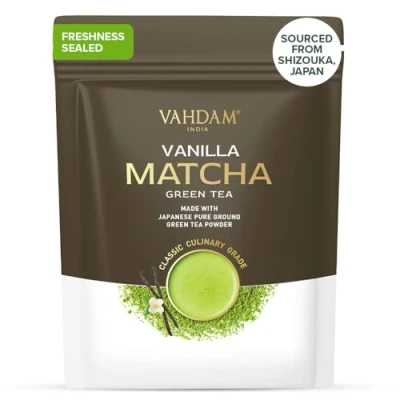 Abbildung von VAHDAM, Vanille Matcha Grüner Tee Pulver (100g, 100+ Tassen) 100% Natürlich Premium Qualität Japanischer Herkunfts Teepulver Brauen Sie Köstlichen Latte