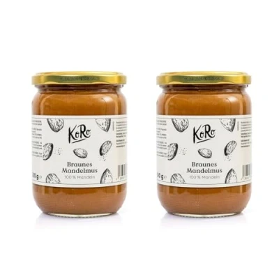 Abbildung von KoRo Mandelmus Braun 2 x 500 g ohne Zuckerzusatz* und Salz 100% ungeschälte &amp; geröstete Mandeln Nuss Creme Zusätze