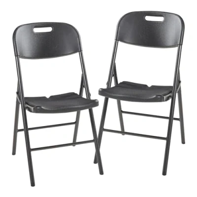 Abbildung von [en.casa] Klappstuhl Ljusnarsberg Gartenstuhl im 2er Set Campingstuhl Faltbarer Kunststoff Stuhl Bistrostuhl mit Metallgestell 87x46x53cm Schwarz