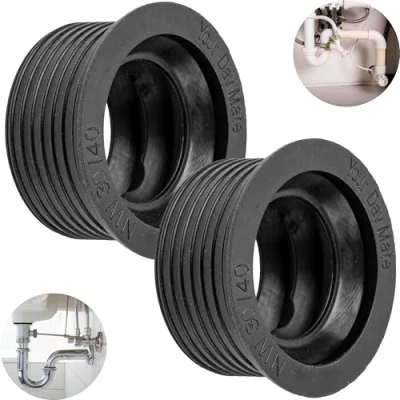 Abbildung von Siphon Gummimanschette, 2 Stück, aus Gummi, NW 40/50, Dichtung für DN50 HT Abflussrohr Innen Ø 50 mm und 1 ½&quot; Rohr außen 40 mm, Gumminippel mit 55 Anschlag, 25 lange Siphondichtung