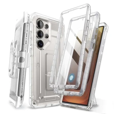 Abbildung von SUPCASE für Samsung Galaxy S25 Ultra Hülle Bumper Case mit 2 Vorderseite (ohne Displayschutz + Displayschutz) Outdoor Handyhülle Gürtelclip und Ständer [UBPro] (Durchsichtig)