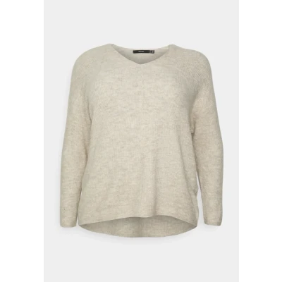 Abbildung von Vero Moda Curve Vmcrewlefile V NECK Blouse Strickpullover, Damen, Größe: 46/48, Birch/melange