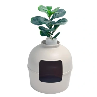 Abbildung von RHRQuality Katzentoilette Flower XXL Versteckte Für große Katzen Mit großem Eingang (51 cm) und Abnehmbarer Oberseite Cappuccino Cream