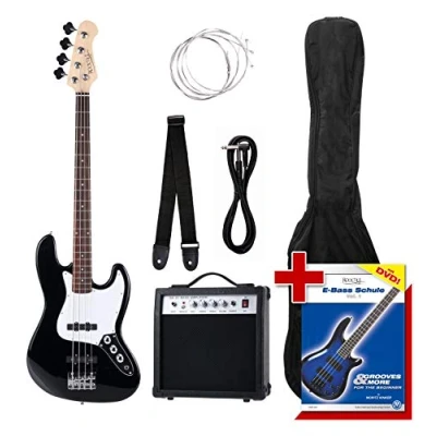 Abbildung von Rocktile Groover&#039;s Pack JB E Bass Komplettset Schwarz (Verstärker, Tasche, Kabel, Gurt, Ersatzsaiten und Schule mit DVD)