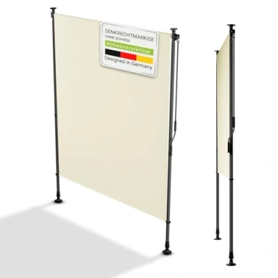Abbildung von Juskys Senkrechtmarkise Barbados 150x310 cm Balkon Sichtschutz wetterfest Ausziehbare Seitenmarkise ohne Bohren für Garten und Beige