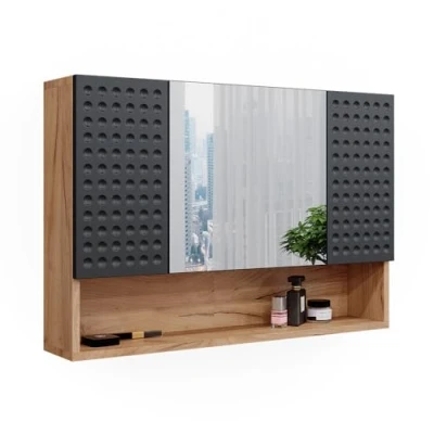 Abbildung von Vicco Badezimmerspiegelschrank Irma, Goldkraft Eiche/Anthrazit, 80.1 x 55 cm