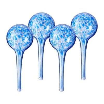 Abbildung von Relaxdays Bewässerungskugeln Glas, 4er Set, HxD: 15 x 6 cm, Gießkugeln für Pflanzen, Bewässerungshelfer Urlaub, blau