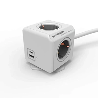 Abbildung von Allocacoc PowerCube Extended USB 4xSteckdose , 1xUSB C und 1x A, 1.5m Kabel 10435/DEEUAC White/grey