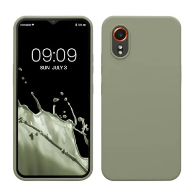 Abbildung von kwmobile Hülle kompatibel mit Samsung Galaxy Xcover7 Silikon Handy Case Handyhülle weiche Oberfläche kabelloses Laden Graugrün
