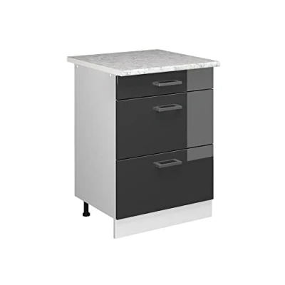Abbildung von Vicco Küchenunterschrank R Line, Anthrazit Hochglanz/Weiß, 60 cm mit Schubladen, AP Marmor