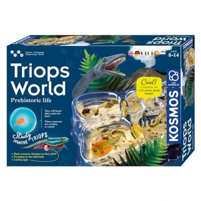 Abbildung von KOSMOS 616748 Triops World, züchten, Urzeitkrebse erleben Das Einsteiger Eier, Futter und Sand. Experimentier Set für Kinder mit mehrsprachiger Anleitung (DE, EN, FR, IT, ES, NL)