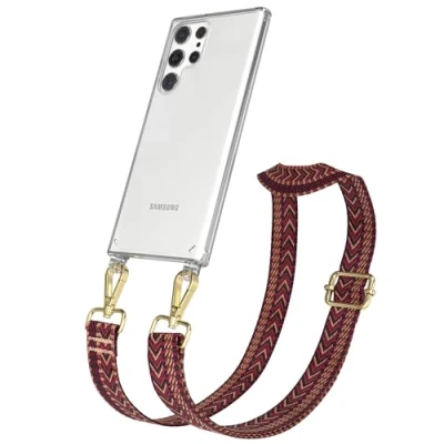 Abbildung von EAZY CASE Handykette Verstellbarer Trageriemen kompatibel mit Samsung Galaxy S22 Ultra, Schulterriemen, Handykordel Case, DIY Gürteltasche Hülle, Pink/Blau Metallstücke Gold