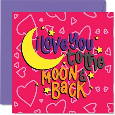 Abbildung von Romantische Valentinstagskarte für Freund, Freundin, Ehemann und Ehefrau, I Love You To The Moon &amp; Back&quot;, niedliche Frauen, Männer, Sie Ihn, 145 mm x Jubiläumsgrußkarten