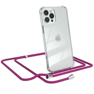 Abbildung von EAZY CASE Handykette kompatibel mit iPhone 12 Pro Max Handyhülle Umhängeband, Handykordel Schutzhülle, Silikonhülle, Hülle Band, Stylische Kette für Smartphone, Pink