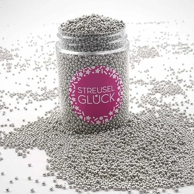 Abbildung von Streusel Glück Just Pure silber 90g Nonpareilles Zuckerperlen Zuckestreusel Kindergeburtstag Weihnachten Tortendeko Cupcakes Muffins Christmas Kuchenstreusel Plätzchen Torte